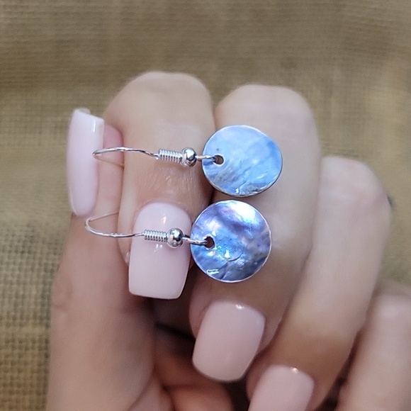 NATURAL SHELL DAINTY DROP EARRINGS,  BLUE - Picture 1 of 5